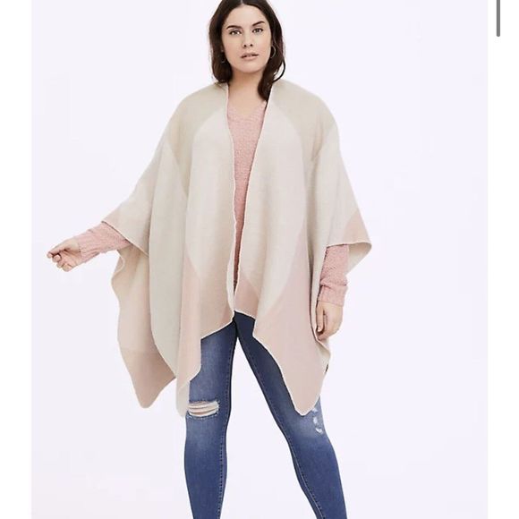 Torrid color block ruana wrap - OS - pink/ tan - Picture 1 of 8